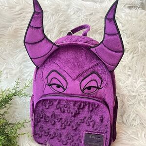 Disney Loungefly Sleeping Beauty Purple Velvet Maleficent Figural Mini Backpack